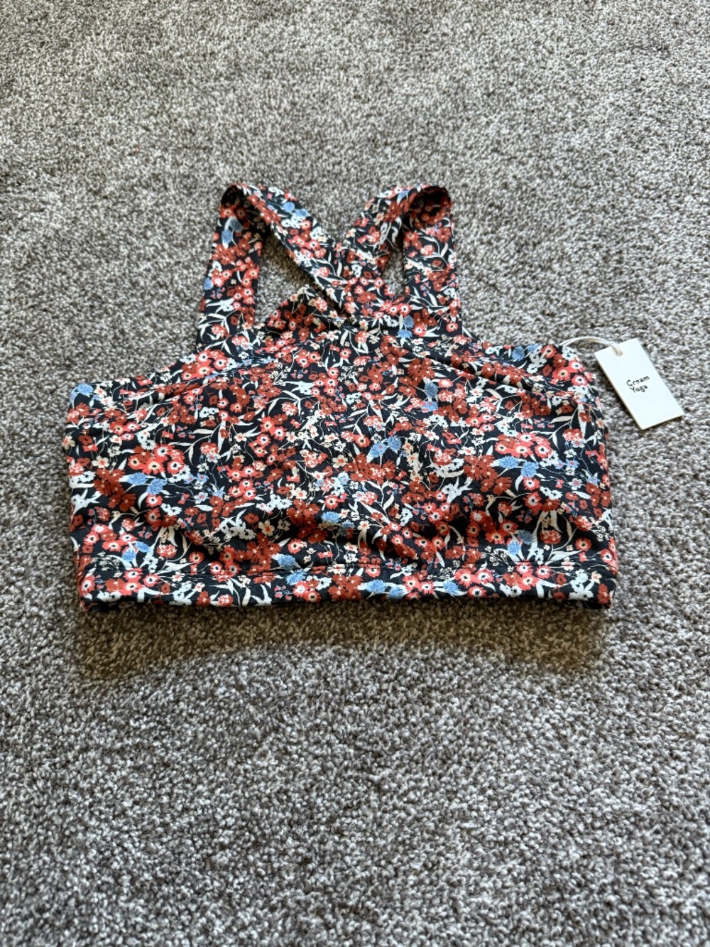 NWT Cream Yoga Floral Cross-Front Sports Bra/Activewear Top